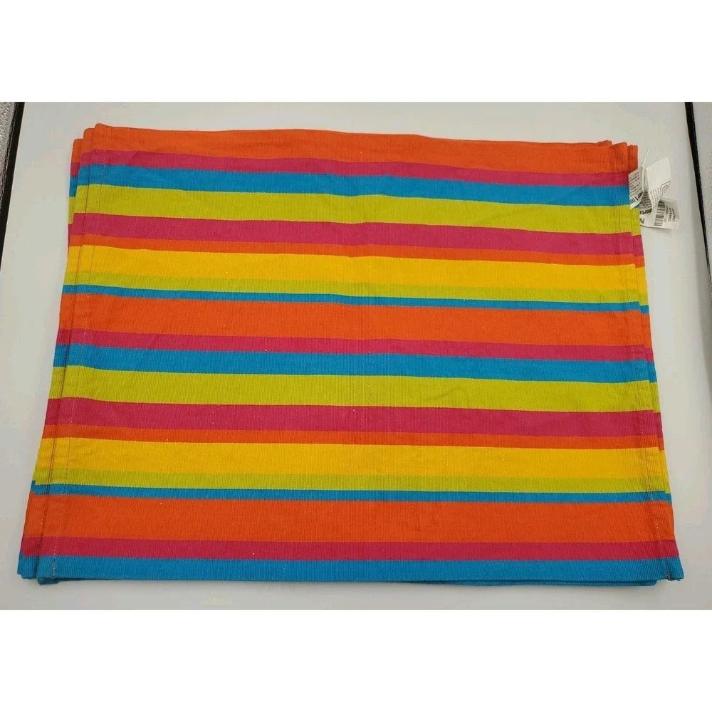 Placemats Pier 1 Colorful Stripe 100% Cotton Pink Blue Green Set Of 4 Rectangle